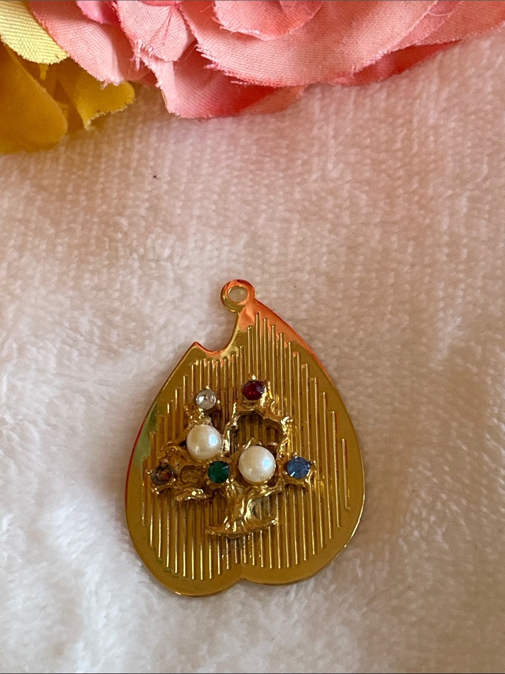 Vintage House of Borvani 24k Gold Plated Pendant with Faux Pearls & Rhinestones
